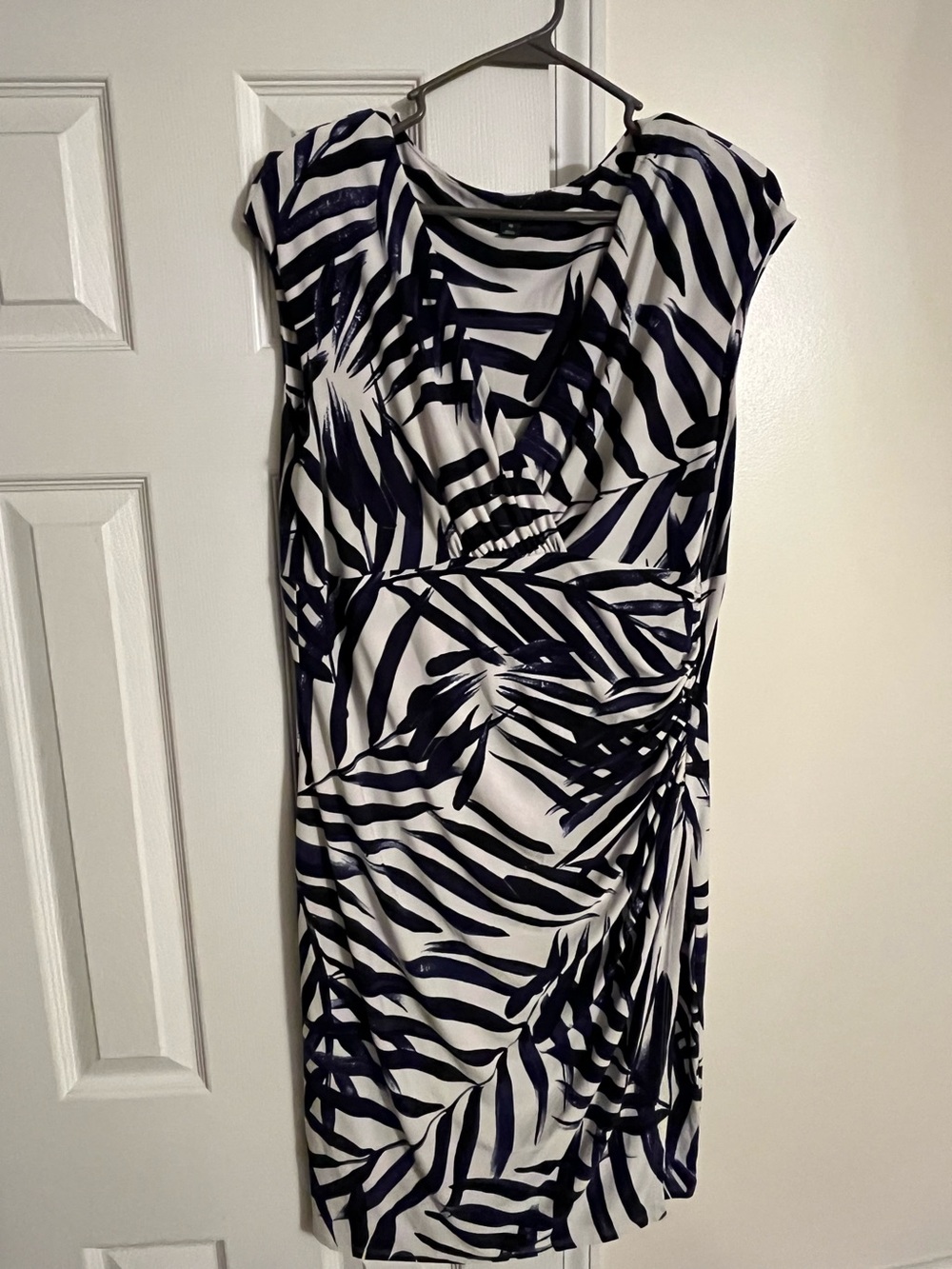 Ralph Lauren Navy and White Palm-Print Midi Dress